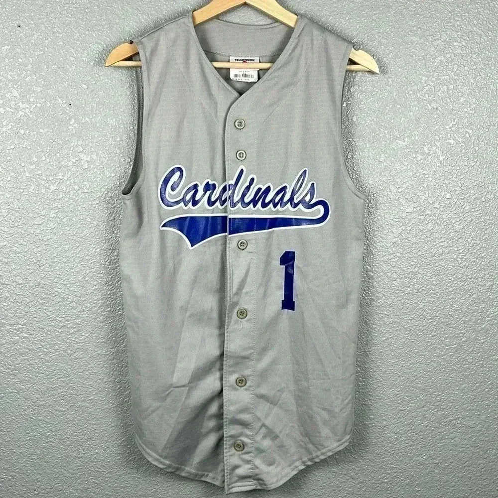 CARDINALS #1 MLB JERSEY SLEEVELESS VINTAGE GRAY NAVY BLUE MEN TEAMWORK 34-36